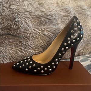 Christian Louboutin Black Studded Red-Sole Pointed Toe Pump